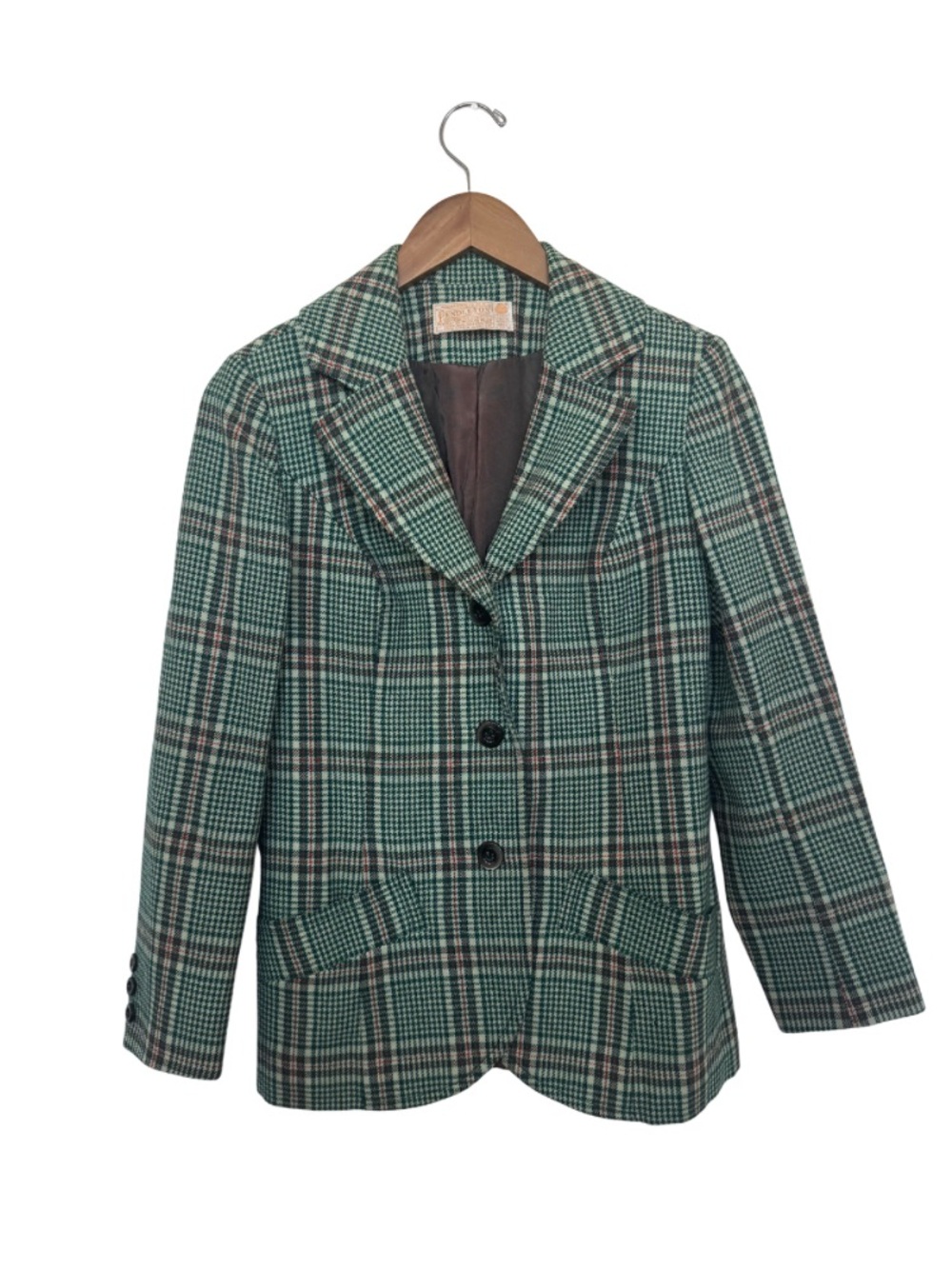 Vintage Pendleton 100% Green Wool Plaid Blazer